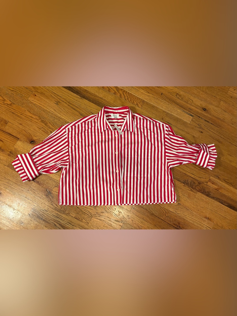 Madewell Red and White Striped Button-Down Shirt